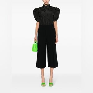 MSGM Milano Italian Wide-Leg Cropped Trousers Black Raw Hem High Rise Size Small